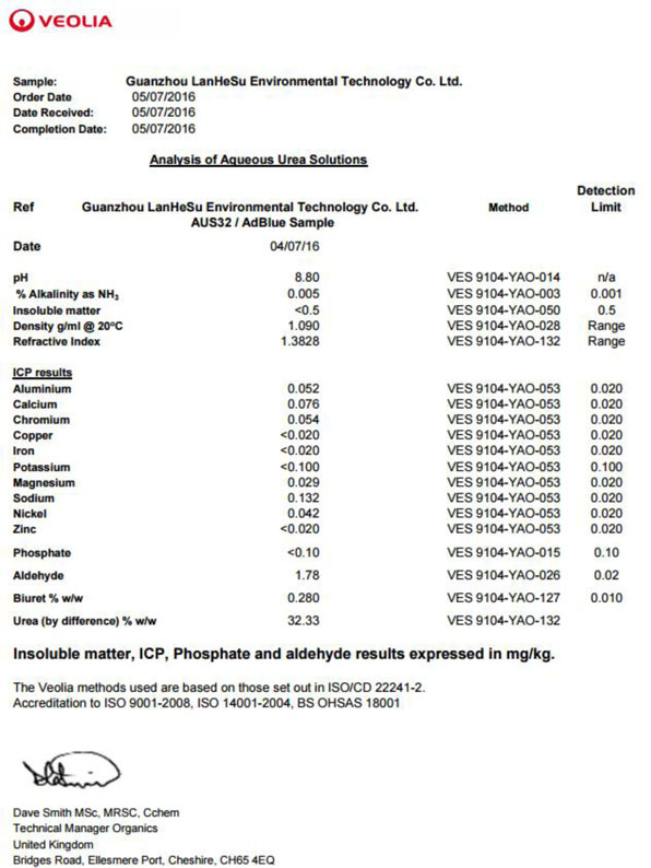 英國權(quán)威檢測報告